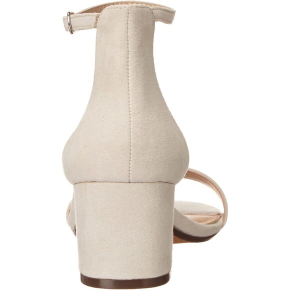 Womens Ivory Faux Suede Two Strap Open Rounded Toe Chunky Block Heeled Sandal - Picture 4 of 8